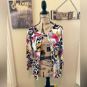 VENUE EMBELLISHED BEADED ONE BUTTON BUTTERFLY ANIMAL PRINT SWEATER EUC SZ: L